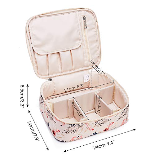 Neceser de viaje para maquillaje, organizador grande para mujeres y niñas (Flamenco Beige)