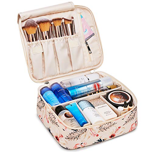 Neceser de viaje para maquillaje, organizador grande para mujeres y niñas (Flamenco Beige)