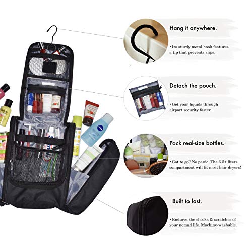 Neceser Extra Grande de Nomalite | Kit de Bolsa de Mano de Colgar, Impermeable XL/Neceser para Hombre y Mujer. Incluye Gancho de Metal y una Funda Transparente extraíble para Viajar con líquidos.