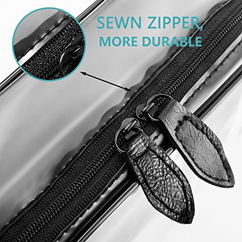 Neceser Transparente, LUZWAY Bolsa de Cosméticos Impermeable, Bolsa de Aseo Claro PVC + 8 Botellas de Viaje (MAX.100ml), Transporte de Líquidos en Avión para Mujer y Hombre Color Negro