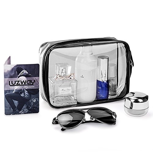 Neceser Transparente, LUZWAY Bolsa de Cosméticos Impermeable, Bolsa de Aseo Claro PVC + 8 Botellas de Viaje (MAX.100ml), Transporte de Líquidos en Avión para Mujer y Hombre Color Negro