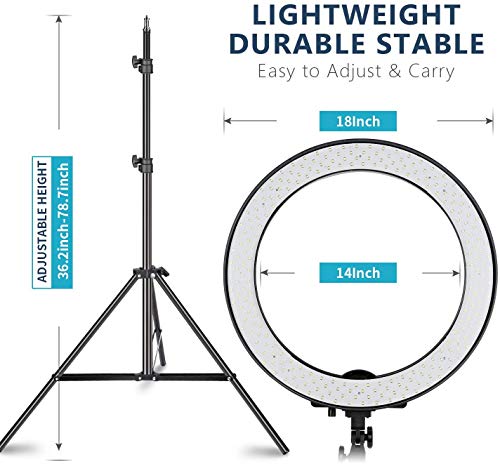Neewer 18" Exterior SMD LED Luz Anillo Regulable Kit de Iluminación con Soporte 79", Receptor Bluetooth, Soporte Giratorio para Cámara Smartphone Retrato Maquillaje Video Youtube (Enchufe UE/EE.UU.)