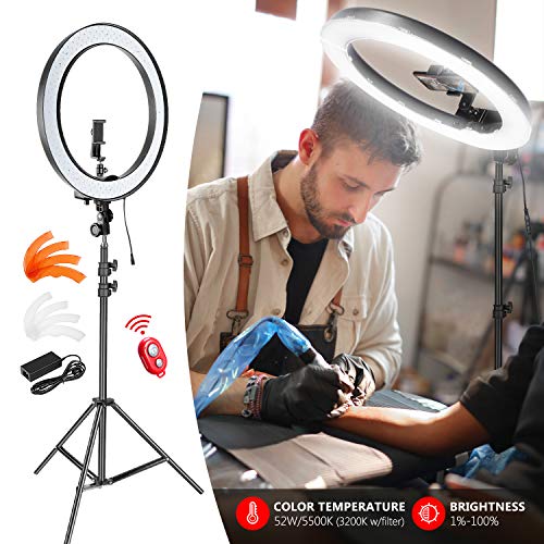 Neewer 18" Exterior SMD LED Luz Anillo Regulable Kit de Iluminación con Soporte 79", Receptor Bluetooth, Soporte Giratorio para Cámara Smartphone Retrato Maquillaje Video Youtube (Enchufe UE/EE.UU.)