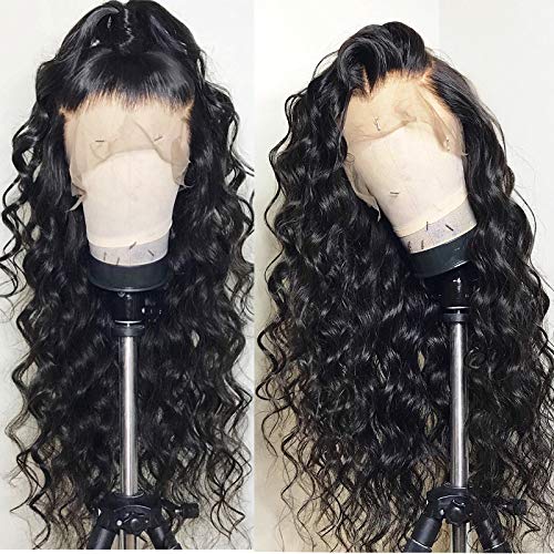 Neflyon Loose Wave Lace Closure Wigs Human Hair Pre Plucked with Baby Hair Brazilian Virgin Hair for Black Women Nature Color 4x4 lace closure wig human hair 150% Density 20inch