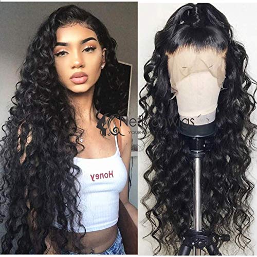 Neflyon Loose Wave Lace Closure Wigs Human Hair Pre Plucked with Baby Hair Brazilian Virgin Hair for Black Women Nature Color 4x4 lace closure wig human hair 150% Density 20inch