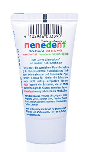 Nenedent Pasta dentífrica infantil sin flúor, paquete de 3 (3x 50ml)