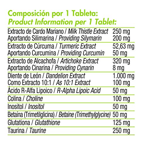 NeoDetox | Suplemento Cardo Mariano, Cúrcuma, Alcachofa, Diente de León, Acido R-Alfa Lipoico, Colina, Inositol, Betaina, Glutationa, Taurina y Colina | Ayuda función hepática normal | 30 Capsulas.