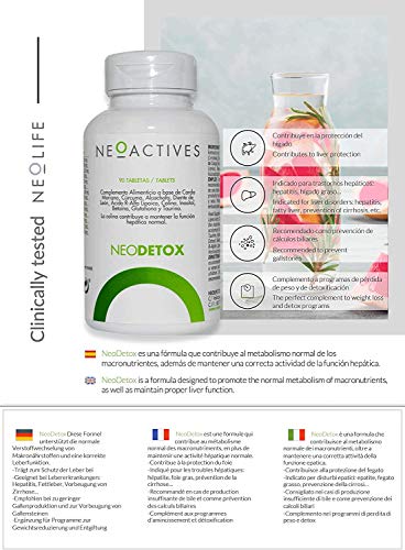 NeoDetox | Suplemento Cardo Mariano, Cúrcuma, Alcachofa, Diente de León, Acido R-Alfa Lipoico, Colina, Inositol, Betaina, Glutationa, Taurina y Colina | Ayuda función hepática normal | 30 Capsulas.