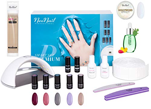 NeoNail Smart Set Premium 5 x UV Gel Color Nagelstudio profesional Starter Set 48 W LED lámpara, base & Top + accesorios en el set de regalo, ideal Starter Set