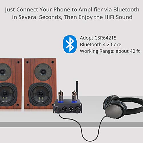Neoteck Amplificador de Audio Estéreo Bluetooth 4.2 Amplificador de Auriculares con Tubos de Vacío 6J4 Certificado aptX HiFi Amplificador de Potencia Digital 50W x 2 para Altavoces Domésticos