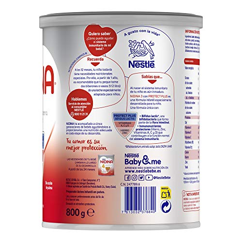 Nestlé NIDINA 3 - A partir de los 12 meses - Leche de crecimiento en polvo - Fórmula infantil - 800g