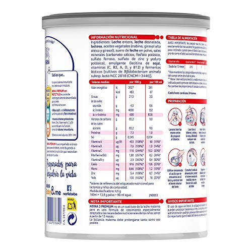 Nestlé NIDINA 3 Leche de crecimiento en polvo, formula infantil, a partir de los 12 meses - 800 gr