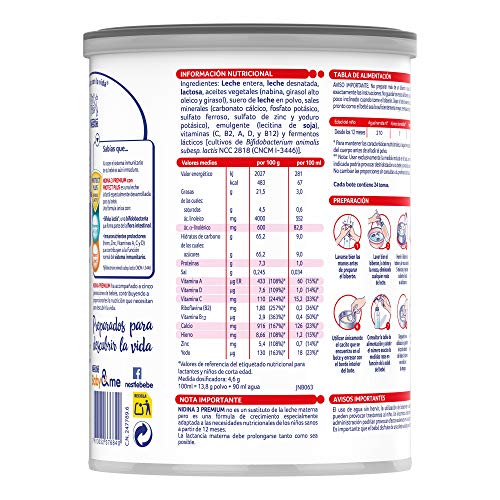 Nestlé NIDINA 3 Leche de crecimiento en polvo, formula infantil, a partir de los 12 meses - 800 gr