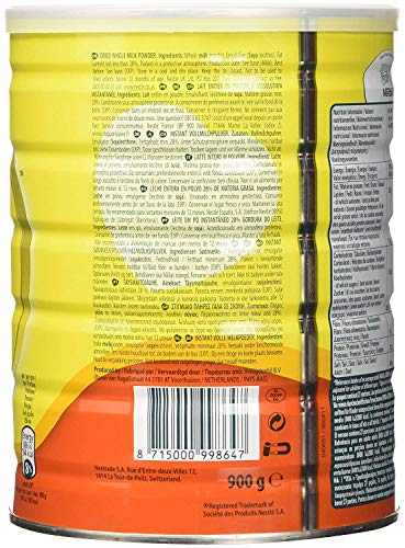 Nestlé Nido Leche en Polvo Entera - Crema Instantánea para Bebidas de Café y Té con Vitaminas y Minerales Añadidos y Sin Conservantes ni Colorantes - Lata de 900 g