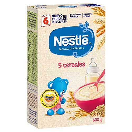 Nestlé Papilla 5 cereales - Alimento Para bebés - Paquete de 6x600 g - Total: 3.6kg