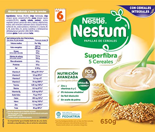 Nestlé Papillas NESTUM Cereales para bebé - 5 Cereales - 3 papillas de 650g -Total 1950g