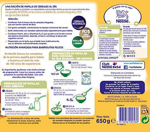 Nestlé Papillas NESTUM, Cereales para bebé, Pack de 3 x 650 gr, Total : 1,95 kg