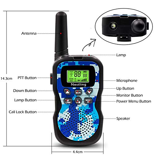 Nestling Walkie Talkie para niños, Camuflaje al Aire Libre, 8 Canales, Radio de 2 vías, Juguetes, Linterna LCD retroiluminada, Rango de 3 Millas para Actividades Infantiles (3pcs Camuflaje)