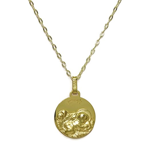 Never Say Never Medalla para bebé de Oro Amarillo de 18Kts de 14mm con Cadena estriada Italiana de Oro Amarillo de 18Kts.40cm