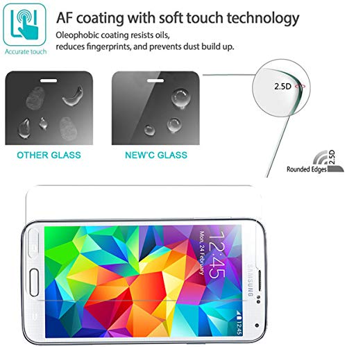 NEW'C 2 Unidades, Protector de Pantalla para Samsung Galaxy S5, Antiarañazos, Antihuellas, Sin Burbujas, Dureza 9H, 0.33 mm Ultra Transparente, Vidrio Templado Ultra Resistente