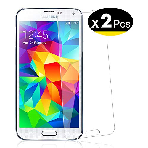 NEW'C 2 Unidades, Protector de Pantalla para Samsung Galaxy S5, Antiarañazos, Antihuellas, Sin Burbujas, Dureza 9H, 0.33 mm Ultra Transparente, Vidrio Templado Ultra Resistente