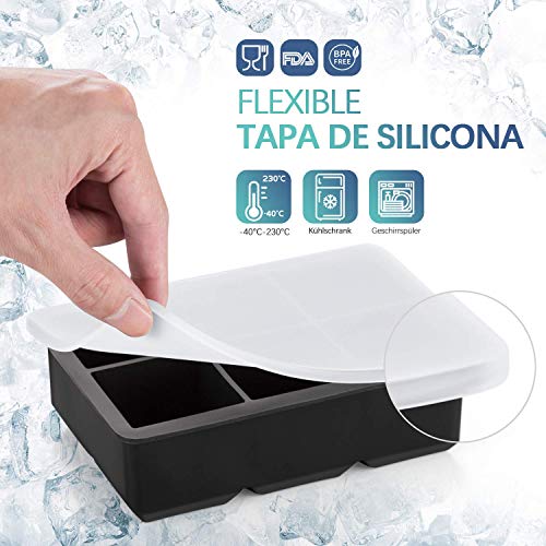 Newdora 3pcs Cubitera Hielo Moldes para Cubitos de Hielo Molde, Silicona Sin BPA Bandeja de Hielo con Tapa para Congelarse Alimentos para Bebés,Cola,Cócteles,Whisky, Negro