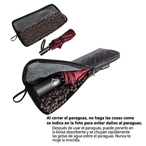 Newdora Paraguas Plegable Automático Impermeable 10 Armazones de Metal Compacto Resistencia contra Viento para Viaje para Hombres y Mujeres