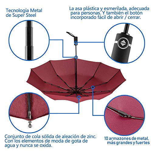 Newdora Paraguas Plegable Automático Impermeable 10 Armazones de Metal Compacto Resistencia contra Viento para Viaje para Hombres y Mujeres
