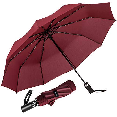 Newdora Paraguas Plegable Automático Impermeable 10 Armazones de Metal Compacto Resistencia contra Viento para Viaje para Hombres y Mujeres