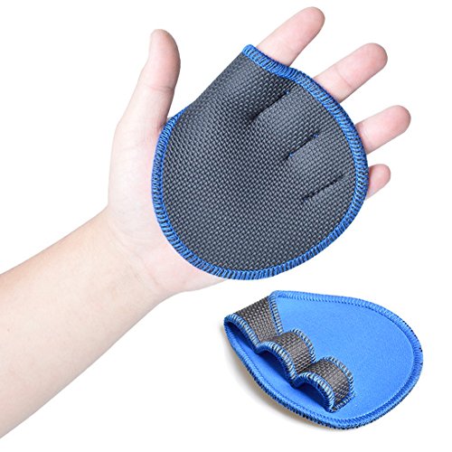 Newin Star Guantes de entrenamiento con cruz de la marca por Profitness antideslizantes de silicona para levantamiento de pesas para evitar callos con soporte de muñeca para hombres y mujeres (azul)