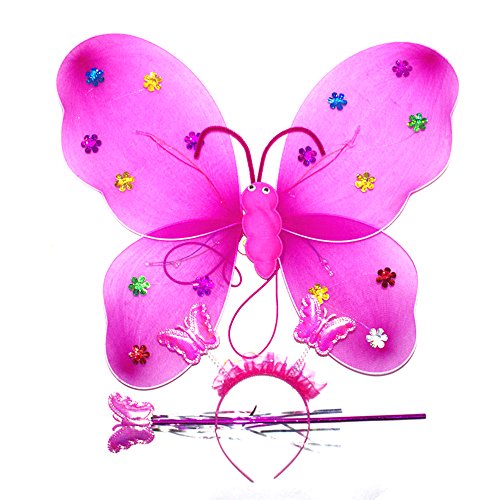 Newin Star Vestido de mariposa, luz de mariposa de ala de Ángel de LED brillent en la magia negra con el diadema y la baqueta de varita, disfraz de alas de hada para las niñas