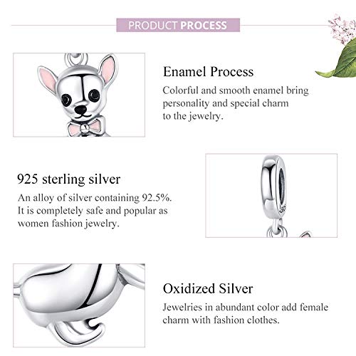NewL - Colgante de chihuahua para mascota, plata de ley 925, esmaltado rosa