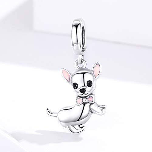 NewL - Colgante de chihuahua para mascota, plata de ley 925, esmaltado rosa