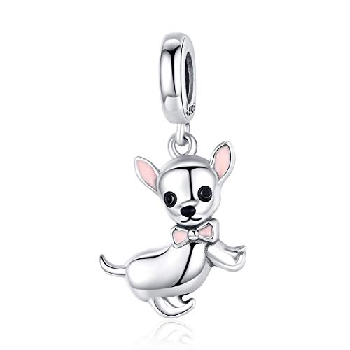 NewL - Colgante de chihuahua para mascota, plata de ley 925, esmaltado rosa