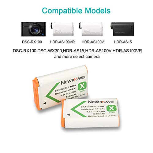 Newmowa NP-BX1 Batería de repuesto (2-Pack) y Kit de Cargador Doble para Micro USB portátil para Sony NP-BX1 / M8 y Sony Cyber-Shot DSC-RX100, DSC-RX100 II, DSC-RX100M II, DSC-RX100 III, DSC-RX100 IV, DSC-RX100 V, DSC-RX100 VII/M8,Sony Cyber-shot DSC-HX50