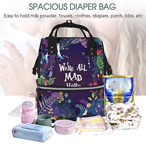 NHJYU Bolsa de pañales Mochila - Alice We're All Mad Here Multifunction Waterproof Travel Mochila Maternity Baby Nappy Changing Bags