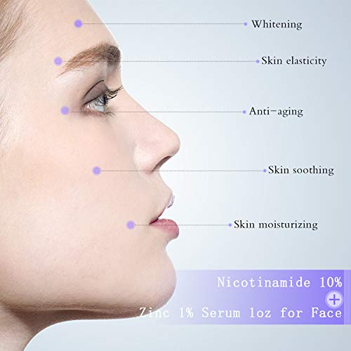 Niacinamida 10% + Zinc 1% Suero 1oz para la cara - AKIMO Esencia facial de vitamina B3 para antiarrugas, blanqueamiento, reductor de poros, hiperpigmentación, removedor de manchas oscuras, 1oz (30ml)
