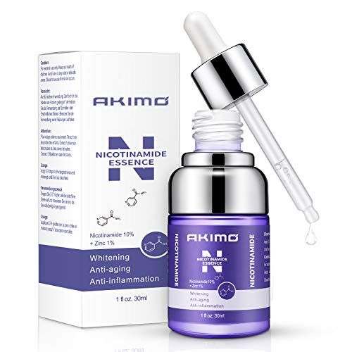 Niacinamida 10% + Zinc 1% Suero 1oz para la cara - AKIMO Esencia facial de vitamina B3 para antiarrugas, blanqueamiento, reductor de poros, hiperpigmentación, removedor de manchas oscuras, 1oz (30ml)