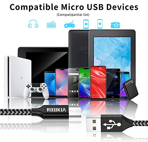 NIBIKIA Cable Micro USB, 5 Pack [0.25M,0.5M,1M,2M,3M] Trenzado de Nylon Cable Carga Rápida y Sincronizació Compatible con Android, Samsung Galaxy S6 S7 J5 J7, Kindle, Sony, Nexus