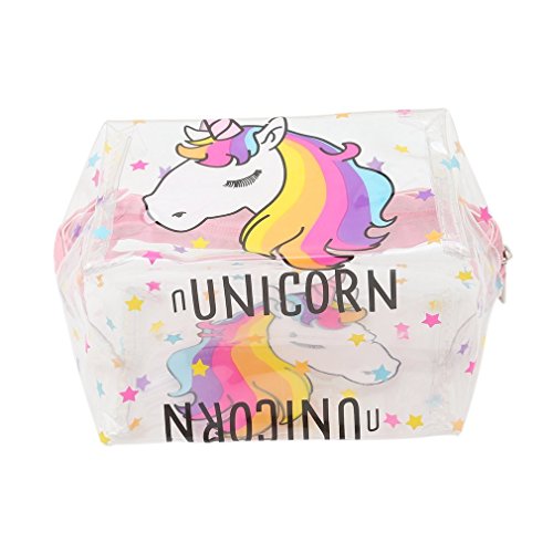 NiceButy - Neceser de maquillaje transparente, diseño de unicornio, color negro y rosa