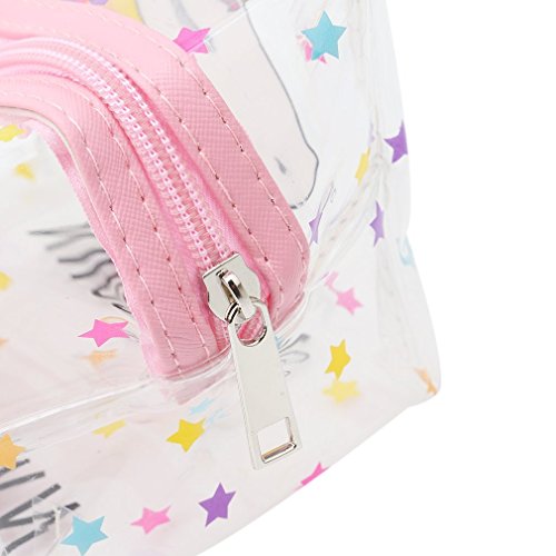 NiceButy - Neceser de maquillaje transparente, diseño de unicornio, color negro y rosa