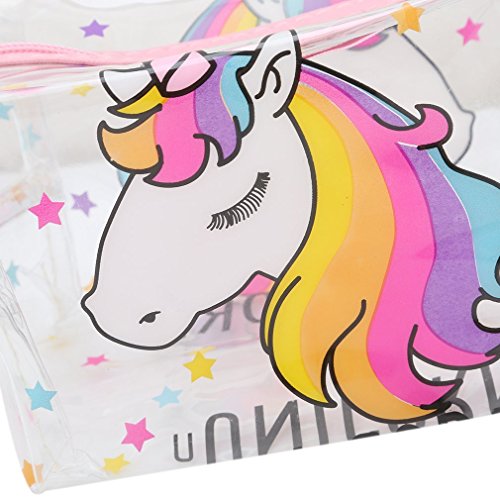 NiceButy - Neceser de maquillaje transparente, diseño de unicornio, color negro y rosa