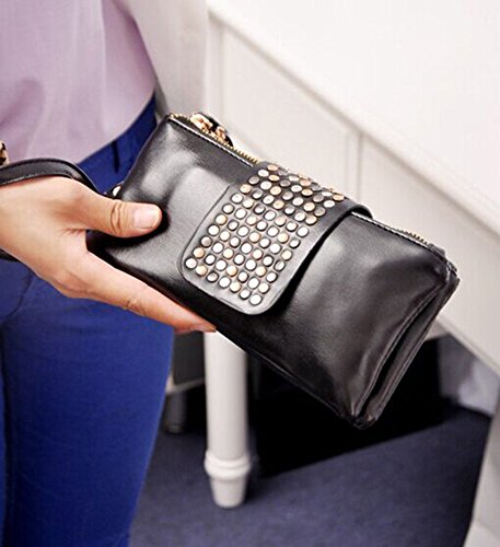 niceEshop(TM) Cuero de la PU de Bling del Remache de la Tarde del Monedero de la Bolsa de Mano, Negro