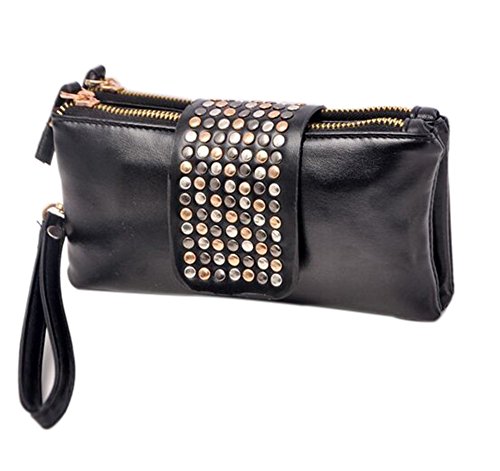 niceEshop(TM) Cuero de la PU de Bling del Remache de la Tarde del Monedero de la Bolsa de Mano, Negro