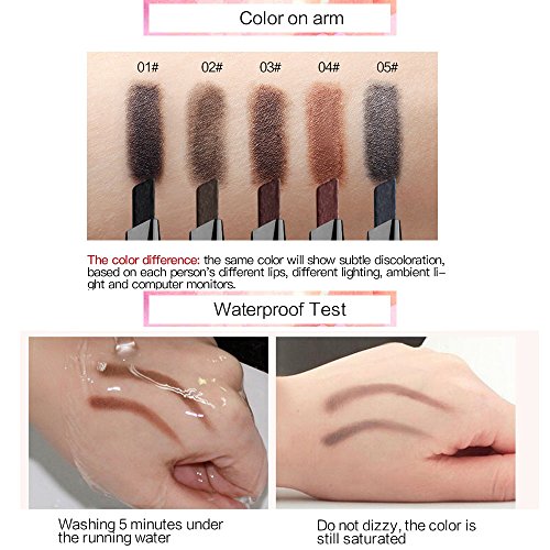 NICEFACE precisión impermeable frente liner doble final ceja lápiz con ceja pinceles herramientas 5 colores paquete marrón oscuro de 1