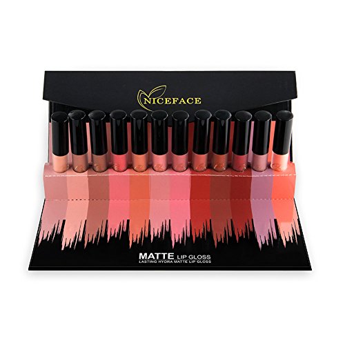 NICEFACE Set de 12 Pintalabios Mate d eLarga Duración Barras para Labios Líquidas Brillos de Labios Terciopelo Regalo para Cumpleaños y Fiestas