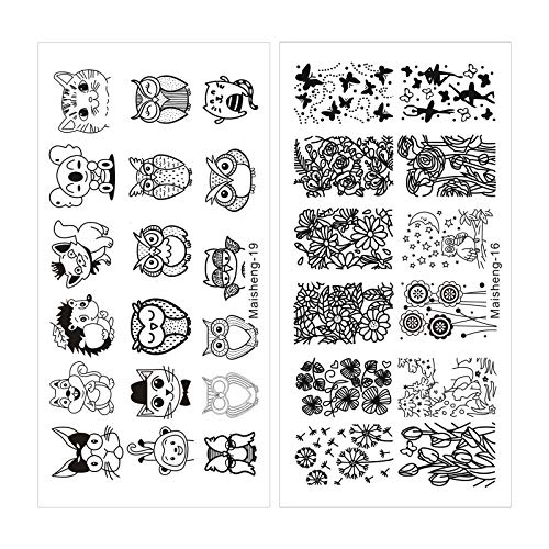 NICENEEDED Kit de Estampado de Arte de Uñas con Tema de Animales con 6 Uds.Placas de Estampado de Uñas para Mujeres Plantilla de Arte de Uñas Plantillas de Conejos Y Pájaros