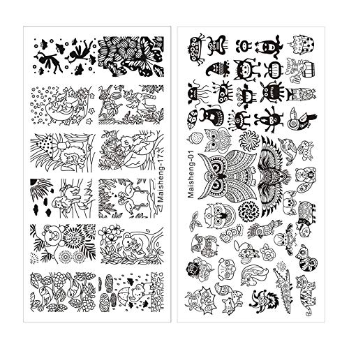 NICENEEDED Kit de Estampado de Arte de Uñas con Tema de Animales con 6 Uds.Placas de Estampado de Uñas para Mujeres Plantilla de Arte de Uñas Plantillas de Conejos Y Pájaros