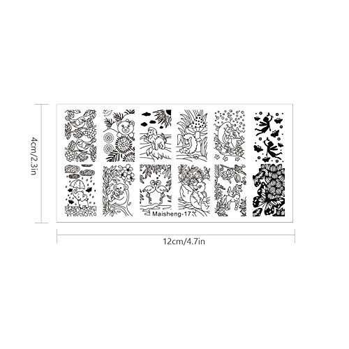 NICENEEDED Kit de Estampado de Arte de Uñas con Tema de Animales con 6 Uds.Placas de Estampado de Uñas para Mujeres Plantilla de Arte de Uñas Plantillas de Conejos Y Pájaros