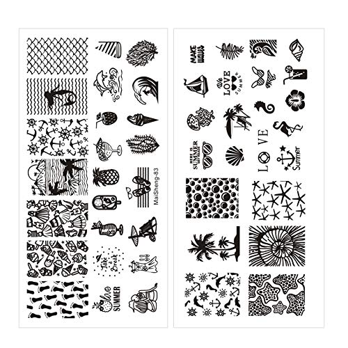 NICENEEDED Ocean Series Theme Nail Art Stamping Kit con 6 piezas de Placas de Estampado de Uñas para Mujeres Juego de Herramientas de Decoración de Uñas Ocean Design Nail Image Polish Template